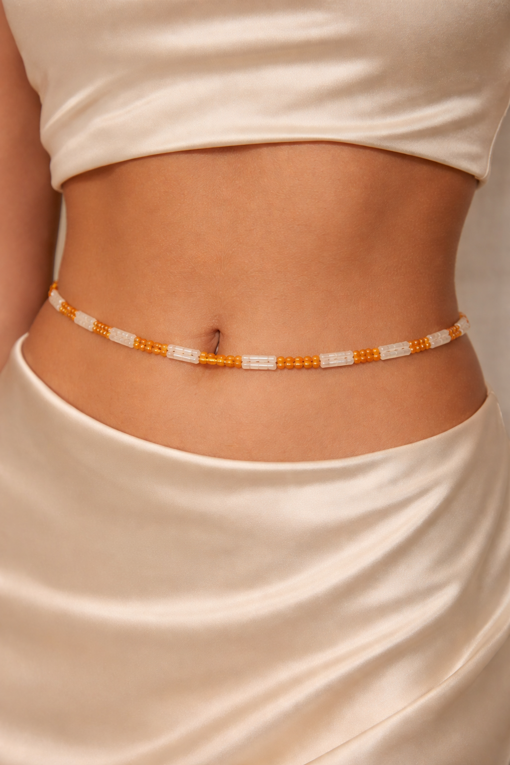 WBGLOW in the dark tie-on waist beads orange & white. One size.Fits up to 3XL. Body jewelry.