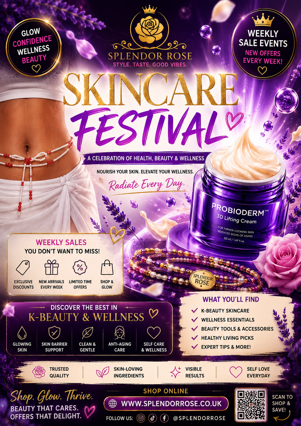 Splendor Rose 🌹 Skincare festival . These weekly sale events focus on wellness health and beauty.