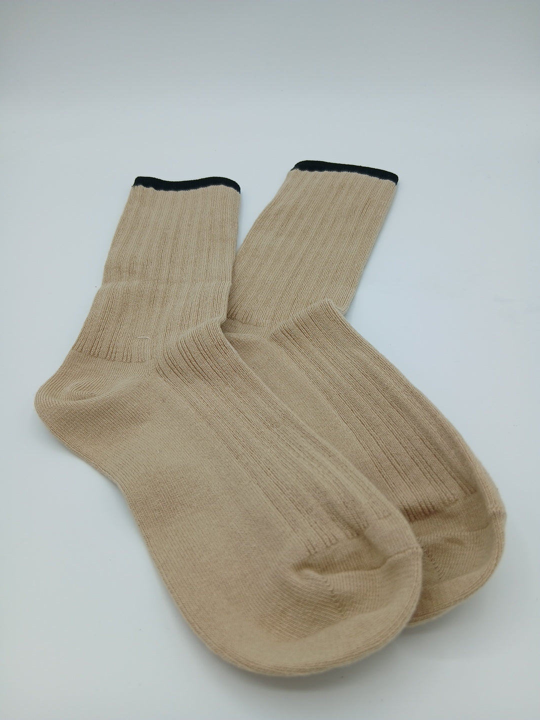 Blue and beige colored rim calf socks