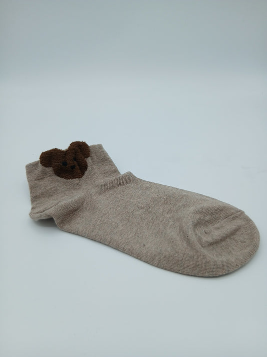 Beige  teddy bear footie socks